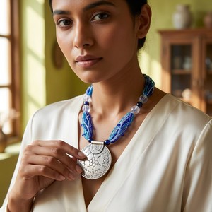 Eco Friendly Floral Design Necklace <b>Set</b> for Women Festive Wear Lightweight Jewelry with Earrings Available at Good Price - Product Image 3