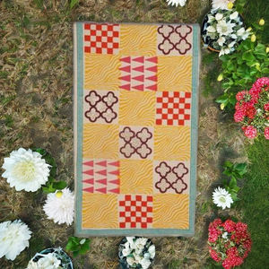 STUDIO-N Beige Handloom <b>Table</b> <b>Runner</b> Red Border | Modern Ethnic <b>Dining</b> <b>Table</b> Decor | 100% Organic Cotton Block Printed 160g - Product Image 1