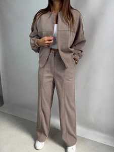 Women Zip Up Jacket <b>And</b> Wide Leg Pants 2 Piece <b>Long</b> <b>Set</b> - Product Image 1