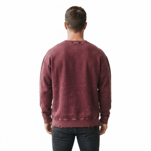 Sweat-shirt à col rond pour homme, couleur bordeaux, effet délavé, imprimé graphique, manches longues, ourlet déchiré, style streetwear décontracté - Product Image 2