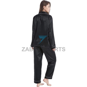 Pijamas de Satén para Mujer, Diseño Personalizado, Poliéster/Algodón, Suaves y Transpirables, Cierre con Cordón, Mangas Largas, Ropa de Dormir de 2 Piezas - Product Image 5