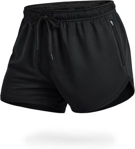 Men's Black Mesh Shorts <b>Mid</b> Waist Drawstring Breathable Athletic Workout Casual Short Shorts with Pockets - Product Image 1