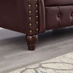 Divano Chesterfield Classico Bordeaux da 220 cm in Ecopelle PU Imbottito per Soggiorno con Contenitore e Design Trapuntato - Product Image 4