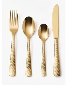 Ensemble de couverts à manche martelé en nid d'abeille, en acier inoxydable plaqué or PVD, pour la salle à manger et la cuisine - Product Image 1