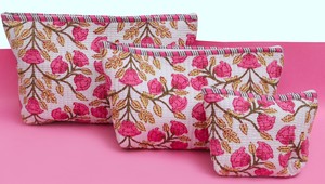 Wholesale Portable Foldable Quilted Cotton Cosmetic Bag Set Floral <b>Makeup</b> Pouch Travel Toiletry Organizer Zipper Bathroom - Product Image 3