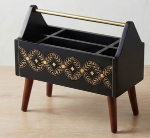 Organiseur de cuisine en bois, unités de rangement en bois, étagères, chariot de rangement noir thermolaqué, organisateurs de rangement domestique - Product Image 5