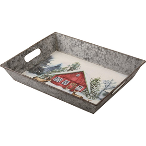 Bandeja de Servir Rectangular Vintage de Metal con Asas de Cuero Marrón, Plato de Servir Resistente para Comida y Bebidas - Product Image 2