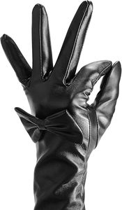Black Long <b>Gloves</b> for Women,Leather Fashion <b>Gloves</b> with Butterfly Bow - Product Image 2