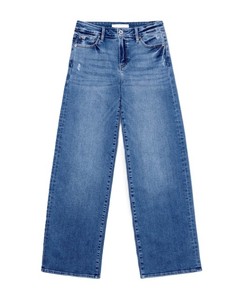 Jean en denim déchiré taille haute à jambe large pour femme, coupe décontractée, longueur intégrale, style vintage, en coton - Product Image 4