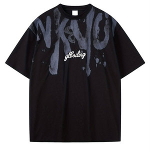 Camiseta de algodón 100% para hombre al por mayor, de lujo, 300G, unisex, con logo personalizado, cuello simulado, lisa, oversize, de corte holgado, de alto gramaje y transpirable. - Product Image 3