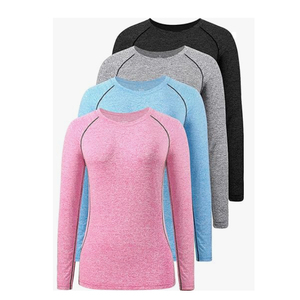 Women's Long Sleeve Crew Neck <b>Raglan</b> T-Shirt Solid Color Slim Fit Knitted Quick Dry Sporty <b>Top</b> All Seasons Gym T-shirt - Product Image 1