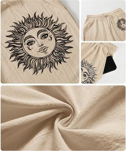 Shorts de plage décontractés pour hommes en coton brodé avec imprimé soleil, taille mi-haute et cordon de serrage - Product Image 5