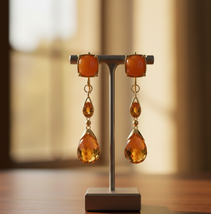 Boucles d'oreilles en onyx jaune multiformes en argent sterling 925 avec placage or 18 carats, boucles d'oreilles chandelier pour femmes, à porter en soirée - Product Image 5