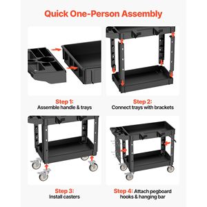 Carrello Multiuso Resistente con Capacità di 250 kg, 2 Ripiani, Ruote Girevoli a 360° e 2 Freni - Product Image 6