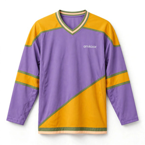 Maillot de hockey sur glace pour homme, col en V, manches longues, color block, polyester, maille, vêtements de sport - Product Image 1