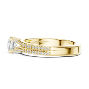 แหวนเพชรทรงกลมเพาะเลี้ยงในห้องปฏิบัติการ ทอง 14K 18K แบบโซลิแทร์ ขาแหวนยูโร 0.85 กะรัต DEF VVS แหวนแบบคลาสสิคประดับเพชรแบบ Pave ขาแหวนแยก แหวนแต่งงาน ODM - Product Image 5