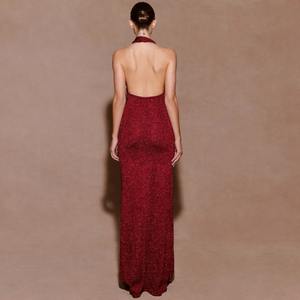 Vestido maxi ajustado sin espalda para mujer, vestido maxi rojo intenso ajustado al cuerpo para la noche, vestido de fiesta sin espalda para mujer, vestido de cóctel - Product Image 2