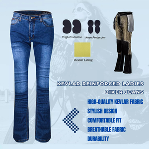 Pantalones Vaqueros de Motocicleta para Mujer, Elásticos, Corte Bootcut, Forrados con Kevlar, Aprobados por la CE, Protección Extraíble para Cadera y Rodillas - Product Image 6