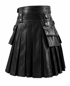 Kilt en cuir véritable noir pour homme 2026 avec chaînes et poches, coupe classique, style européen - Product Image 2