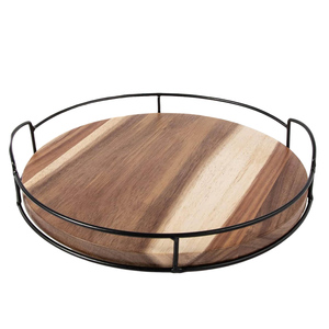 Handcrafted Acacia Wood Modern Design Multifunctional Lazy Susan <b>Rotating</b> Tray Kitchen Set Tabletop Organizer Countertop <b>Storage</b> - Product Image 6