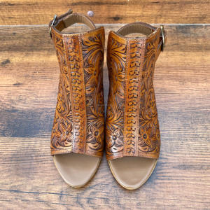 Newest Hand <strong>Tooled</strong> Leather <strong>Heels</strong> Sandals Dress Shoes High <strong>Heels</strong> <strong>Western</strong> Fashion Women Genuine Leather Wedges Wedding Prom Shoes