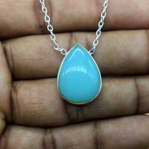 Collar de cadena con bisel de piedras preciosas de Calcedonia Aqua, joyería Bohemia delicada hecha a mano de Plata de Ley 925 para niños - Product Image 2