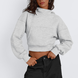 Street Wear Women Crop <b>Top</b> Hoodie For Sale New Arrival Women's <b>Winter</b> Thick Fleece Cotton Hoodie In Low MOQ - Product Image 3