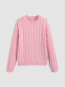 เสื้อสเวตเตอร์ไหมพรมถักลายเคเบิ้ลแบบคัสตอม คอวี ทรงหลวม น้ำหนักมาก สีพาสเทล ลาเวนเดอร์ บลู เสื้อกันหนาวสำหรับฤดูหนาว - Product Image 4