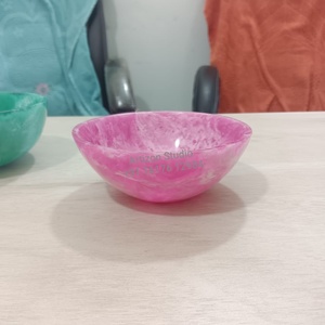 Handmade Resin Shallow Fruit Salad Serving Bowl Swirl Pattern Pink <b>Marble</b> Texture Food Grade Eco-Friendly Durable Party Use - Product Image 3