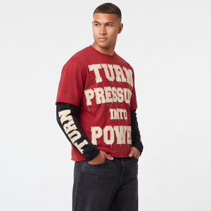 T-shirts à col rond pour hommes surdimensionnés à double couche avec broderie Hip Hop style américain - Product Image 3