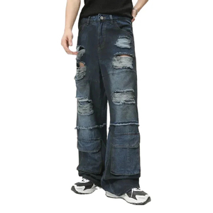Wholesale Affordable Price <b>Men's</b> Distressed Trouser Side Black Panels Stacked <b>Jeans</b> Pants High Quality <b>Men's</b> Distressed Trouser - Product Image 4