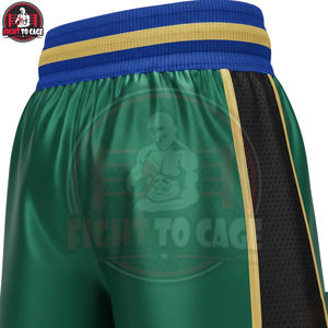 Shorts de boxe en polyester respirant avec logo personnalisé, bordure dorée en satin vert, couleurs personnalisées, OEM/ODM, nouvelle collection automne – Fournisseur de qualité - Product Image 5