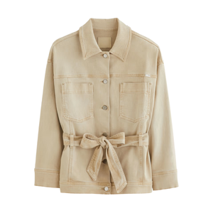 Women's <b>Denim</b> Belted Structured Jacket Simple Washed All Season <b>Coat</b> Wholesale Supplier Manufacturing - Product Image 1