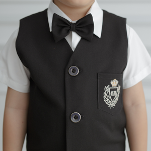 Giá Tốt Nhất Tùy Chỉnh Richard Chàng Trai Quần Áo Thiết Lập 4 Mảnh Màu Đen Bow Tie Vest Với Trắng Ngắn Tay Áo Sơ Mi Và Màu Đen Quần Ngắn - Product Image 3