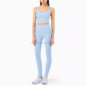 Ropa deportiva de Yoga para mujer ecológica personalizada verano transpirable cuatro vías estiramiento Fitness Yoga conjuntos patrón sólido de talla grande - Product Image 3