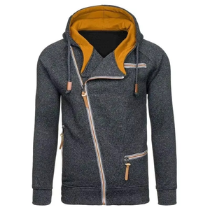 Sudadera con Capucha para Hombre, Color Gris Sólido, Felpa Francesa, Diseño Casual con Bolsillos con Cremallera, Corte Regular, Ropa de Otoño - Product Image 4