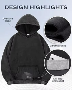เสื้อสเวตเชิ้ตมีฮู้ดขนาดใหญ่สำหรับผู้ชาย สีพื้น ดีไซน์กระเป๋า แขนยาว ผ้าถัก สวมใส่สบายๆ สำหรับฤดูใบไม้ร่วง - Product Image 5