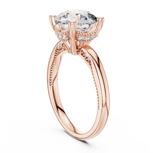 Anillo de Compromiso Solitario Redondo Brillante con Incrustaciones Laterales de Diamantes, Oro de 14K y 18K, Platino, Venta al Por Mayor - Product Image 4