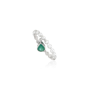 Bague à breloques en or blanc 14 carats véritable, forme poire émeraude, design simple, qualité supérieure, avec perles, empilable, pour usage quotidien, bijoux en gros - Product Image 3