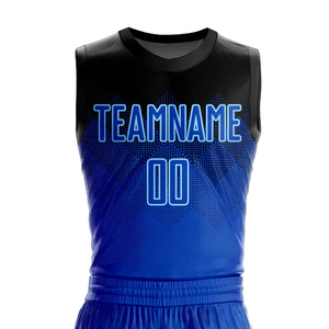 Ensemble de maillots de basket-ball en polyester bleu, impression sublimée, évacuation de l'humidité, taille élastique, toutes saisons, nom de l'équipe personnalisable - Product Image 5