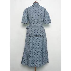 Robe longue midi trapèze 100 % coton pour femme, imprimée, col en V, boutonnée au dos, respirante, lavable, nettoyage à sec, écologique – Meilleure vente - Product Image 6