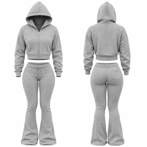 Factory Price Women Flare <b>Tracksuit</b> Trendy <b>Y2K</b> Cropped Zip Hoodie Flare Leg Pants Set Wholesale Fashion Womens Flare <b>Tracksuit</b> - Product Image 6