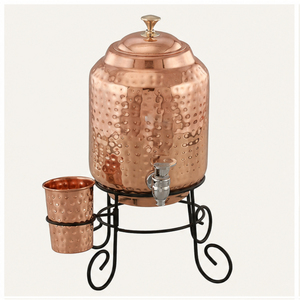 Distributeur d'eau artisanal en cuivre pur avec support, réservoir d'eau martelé ayurvédique pour la maison et le bureau, ensemble de vaisselle, meilleur prix - Product Image 3