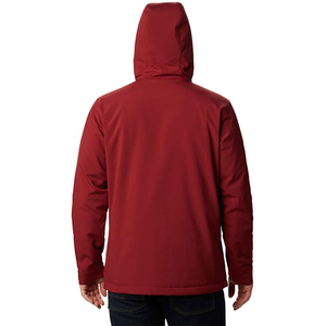 Men's Red Hooded Softshell Jacket Waterproof Windproof <b>Thick</b> Polyester <b>Winter</b> Formal <b>Coat</b> with Zipper Closure and Front Pocket - Product Image 4