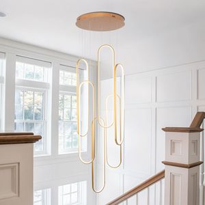 Lampadario a sospensione LED dimmerabile a 3 colori contemporaneo da 157 pollici, oro, per soffitti alti - Product Image 1