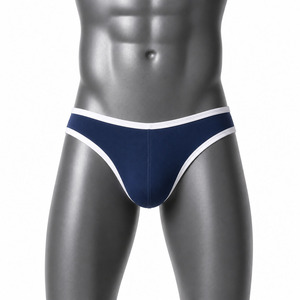 Wholesale <b>Mens</b> Navy Blue Brief Underwear White Trim Elastic Waistband Soft Stretch Low-Rise <b>Bikini</b> Briefs - Product Image 3