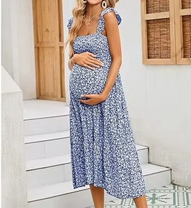 Robe de maternité pour femmes enceintes, taille plus, couleur unie, élégante, longue, maxi, vêtements d'été pour femmes enceintes - Product Image 5