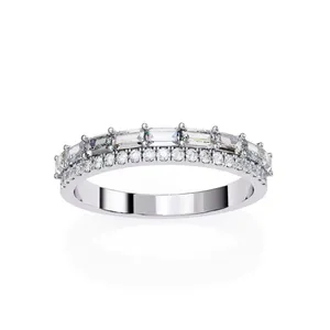 Bague unisexe en or massif 10K 14K 18K avec diamant de laboratoire taille baguette serti en pavé, certifiée IGI, bijou de luxe, cadeau - Product Image 1