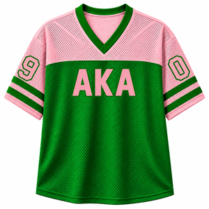 Camiseta Personalizada de la Hermandad Alpha Kappa Alpha con Cuello en V, Bloques de Color Verde y Rosa, Manga Corta, Estilo Casual para Mujer, Malla de Poliéster - Product Image 3