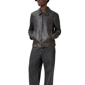 High End <b>Men's</b> Genuine <b>Jacket</b> Winter Washed Zipper Front Cow Skin Soft Lining Slim Fit Waterproof Luxury Style OEM Wholesale - Product Image 5